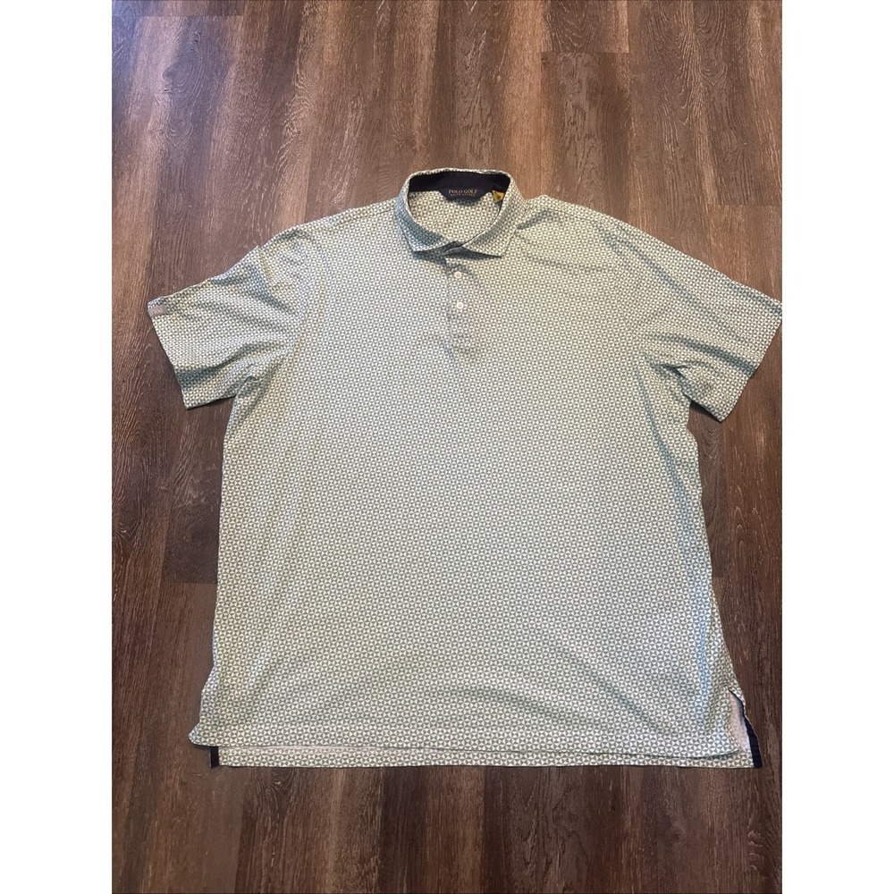 Polo Golf Ralph Lauren Men's XXL Short Sleeve Green/ White Argyle Diamond Print